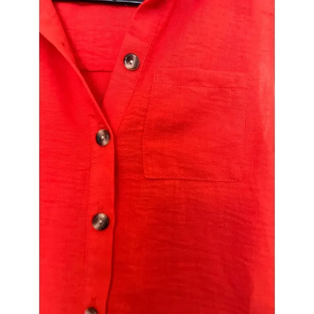MONTEAU orange sleeveless button up Preppy Academia coastal top NWOT Sz M - Picture 4 of 6